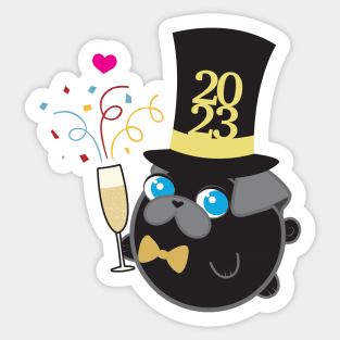 Poopy the Pug Puppy - New Year's Eve Sticker